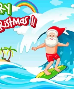 Merry Christmas Surfing Santa Paint By Numbers