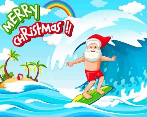 Merry Christmas Surfing Santa Paint By Numbers