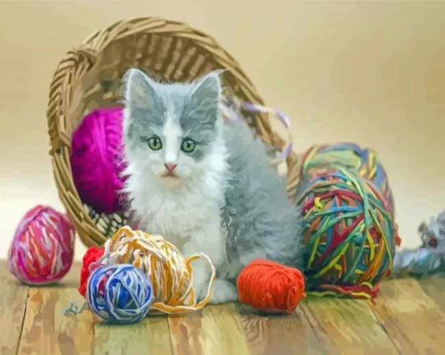 Kitten With Yarns Paint By Numbers