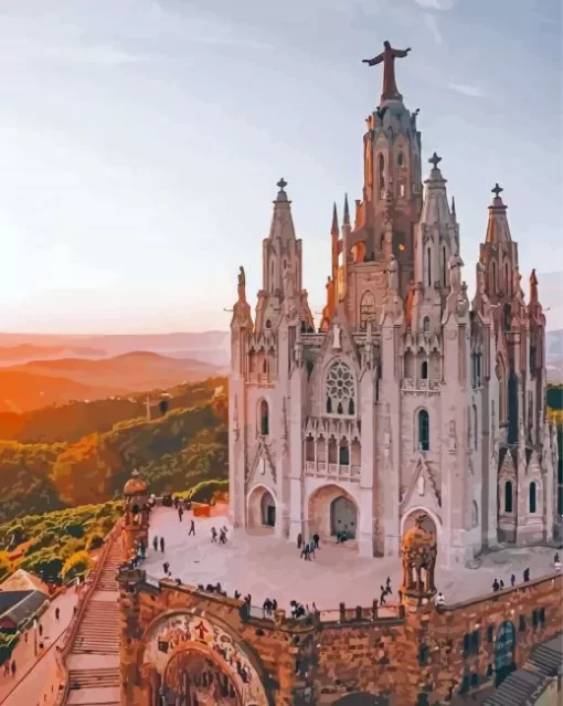 Mount Tibidabo Barcelona At Sunset Paint By Numbers