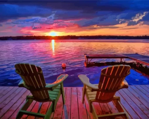 Muskoka Chairs At Sunset Paint By Numbers