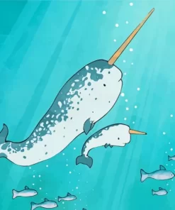 Narwhal Family And Baby Fish Paint By Numbers