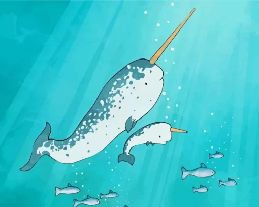 Narwhal Family And Baby Fish Paint By Numbers