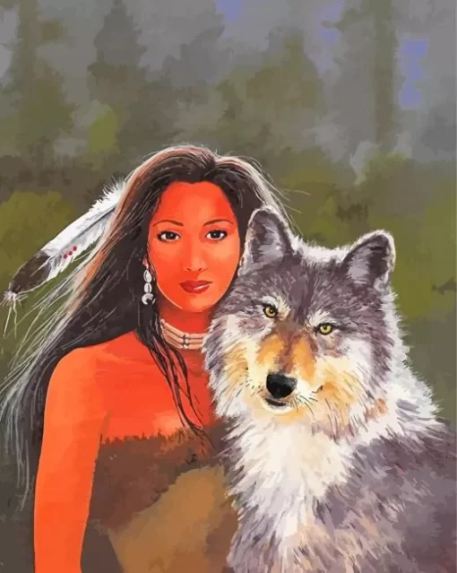 Native American Indian Girl With Wolf Paint By Numbers