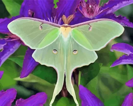 Moon Moth On Purple Flowers Paint By Numbers