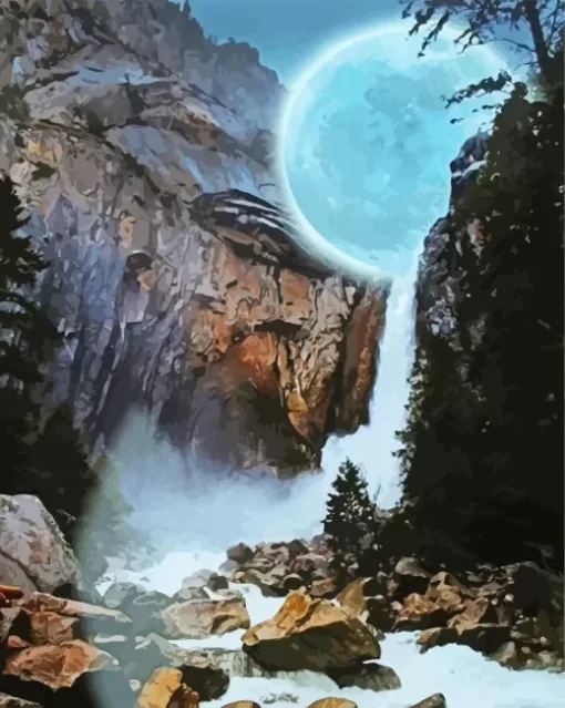 Moonlight Waterfall Rocks Paint By Numbers